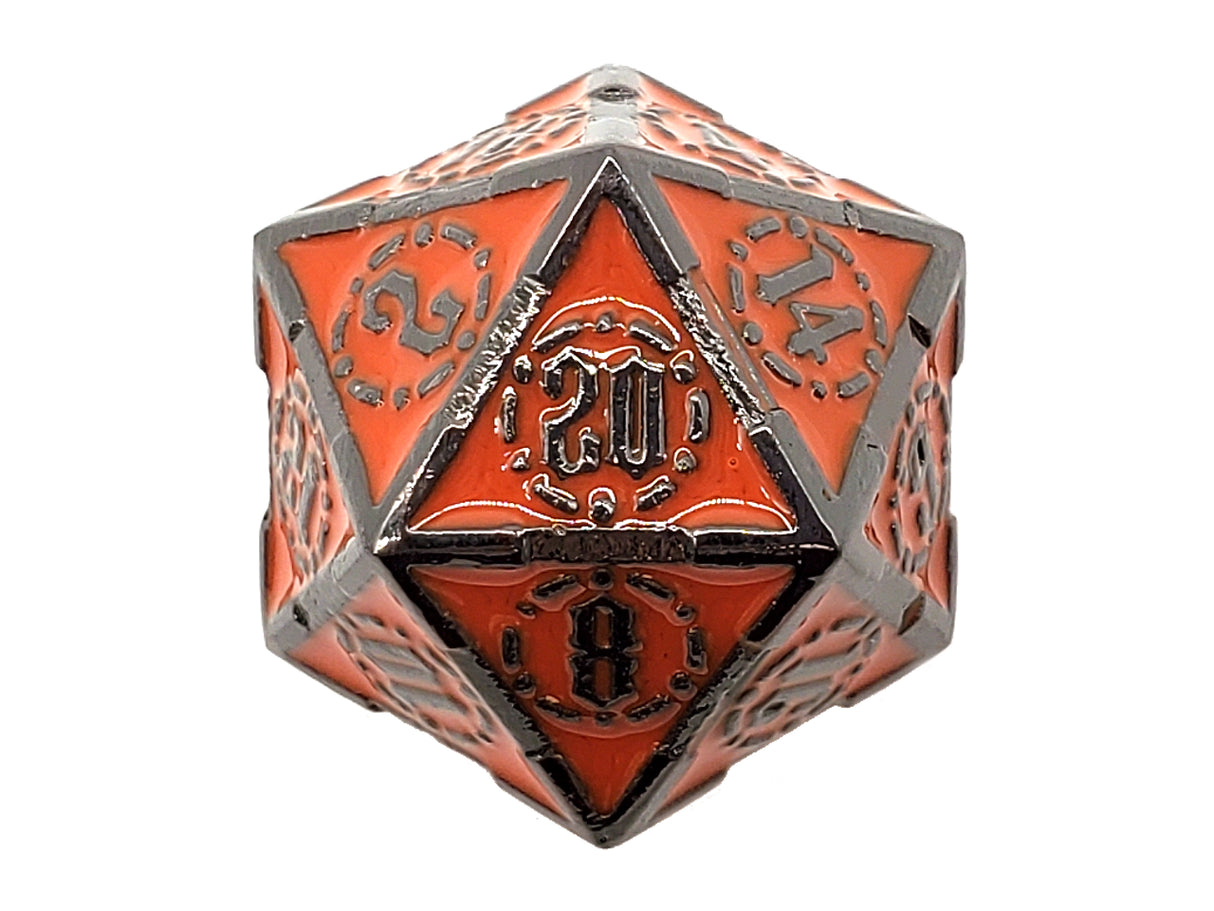 Old School 22mm D20 Metal Die: Knights of the Round Table - Orange Sapphire w/ Black