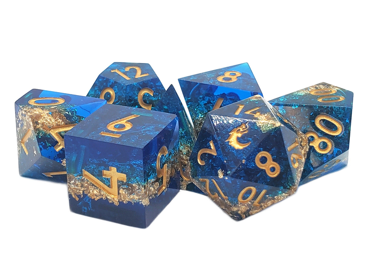 Old School 7 Piece DnD RPG Dice Set: Sharp Edged - Majestic Court
