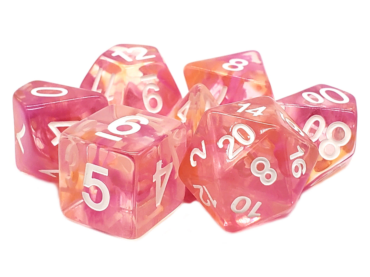Old School 7 Piece DnD RPG Dice Set: Nebula - Orange & Pink