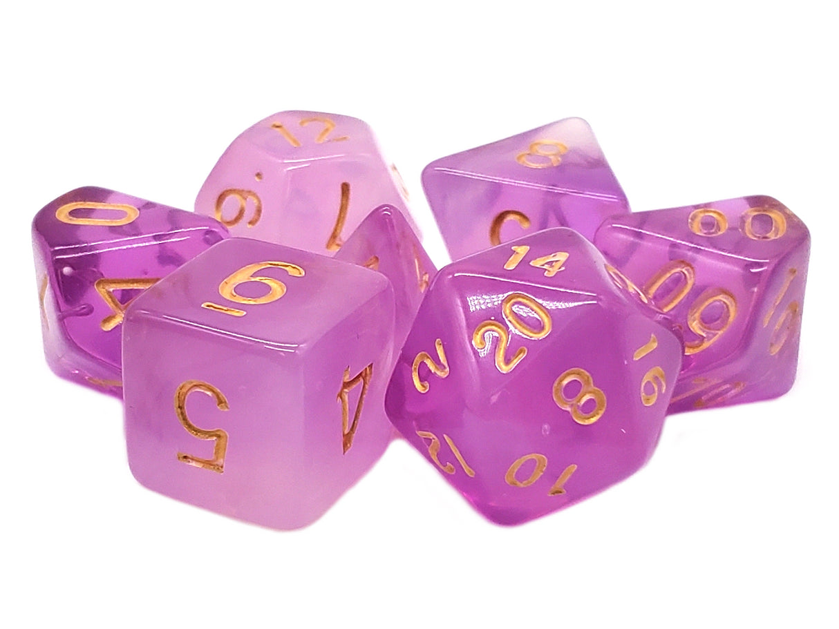 Old School 7 Piece DnD RPG Dice Set: Nebula - Light Purple