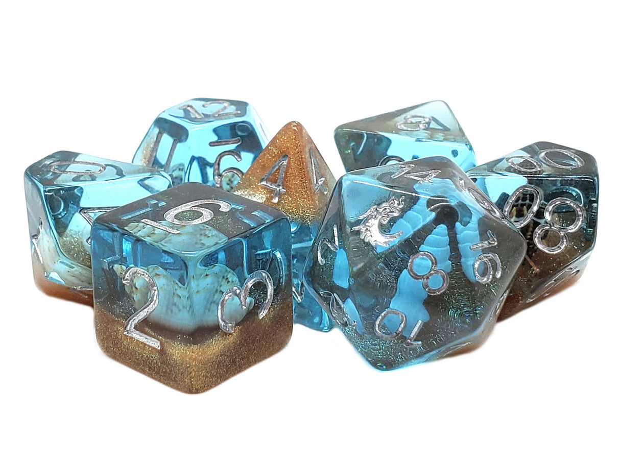 Old School 7 Piece DnD RPG Dice Set: Infused - Beach Party - Sunken Treasure