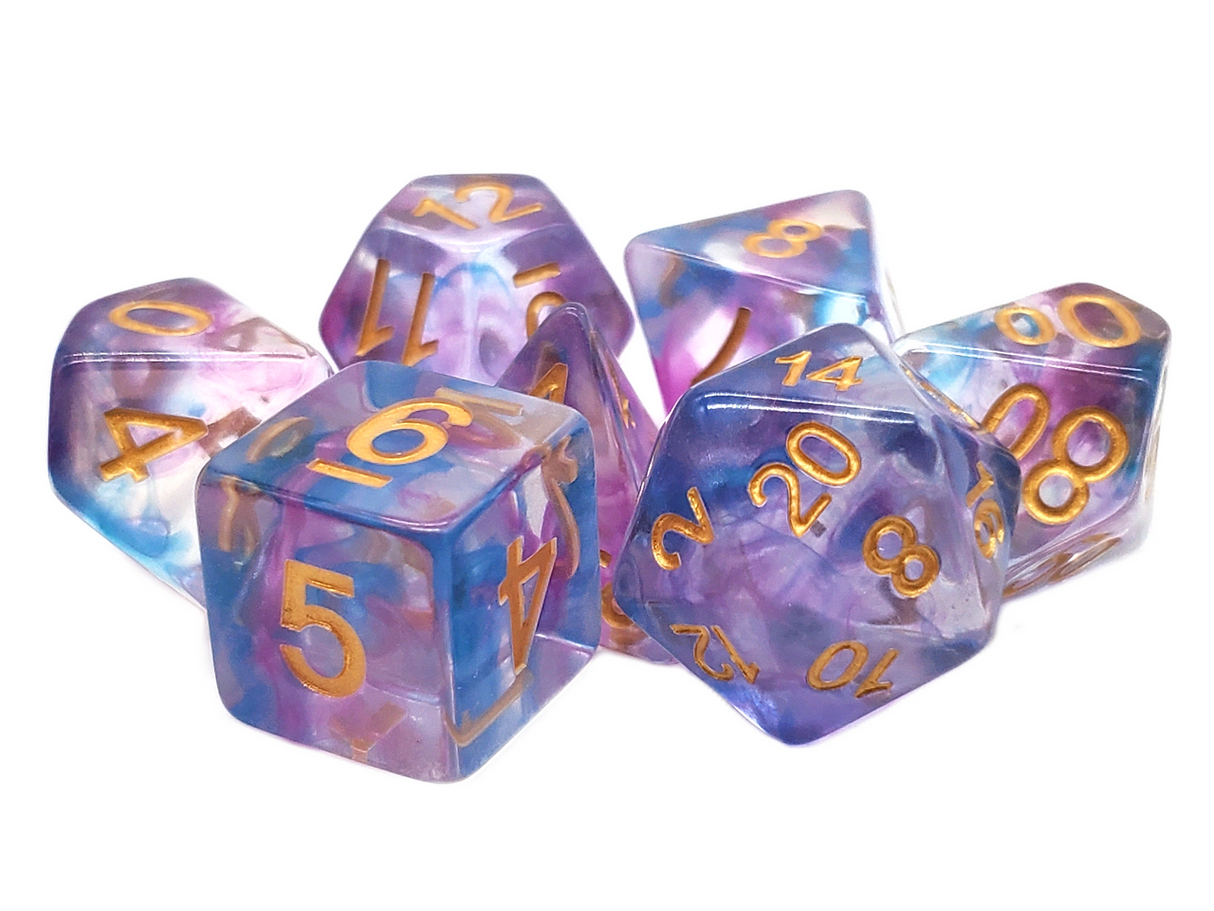Old School 7 Piece DnD RPG Dice Set: Nebula - Purple & Blue