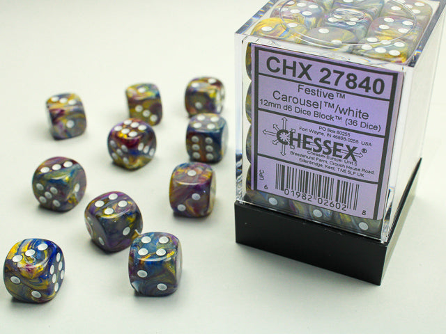 Chessex: Festive Carousel/White 12mm D6 Dice Block (36)