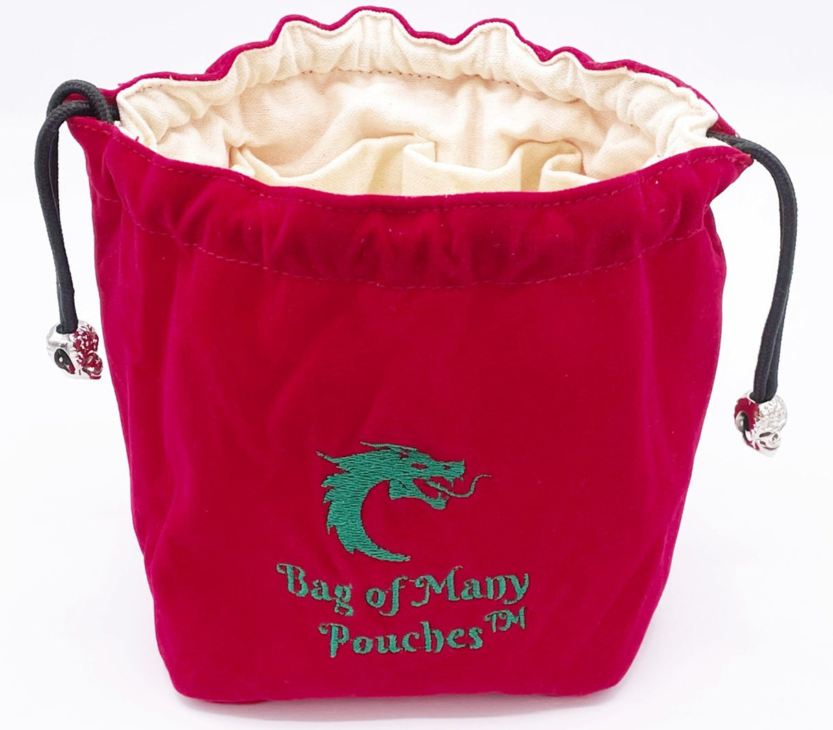 Old School Bag of Many Pouches RPG DnD Dice Bag: Red w/ Green