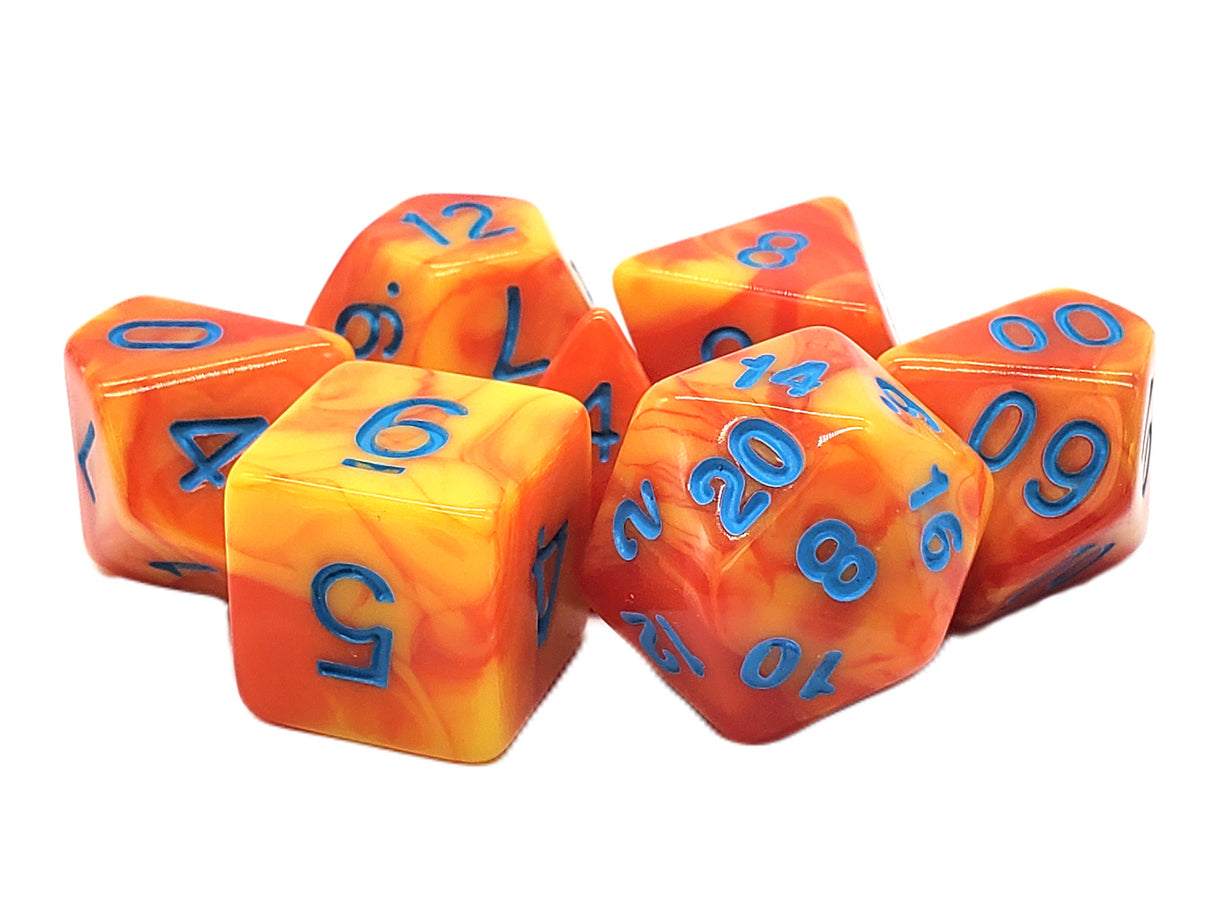 Old School 7 Piece DnD RPG Dice Set: Vorpal - Red & Yellow w/ Blue