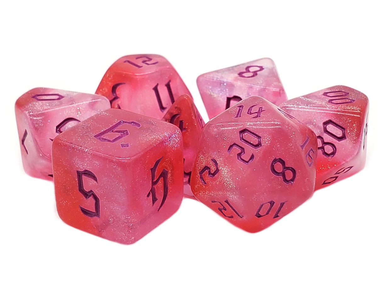 Old School 7 Piece DnD RPG Dice Set: Galaxy - Rose Sky