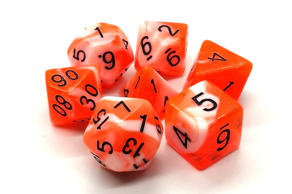 Old School 7 Piece DnD RPG Dice Set: Vorpal - Orange & White w/ Black