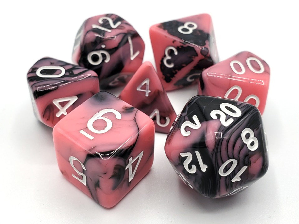 Old School 7 Piece DnD RPG Dice Set: Vorpal - Pink & Black