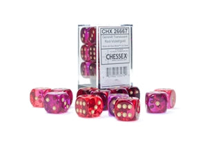 Chessex Dice: Gemini: 16mm d6 Translucent Red-Violet/gold Dice Block (12 dice)