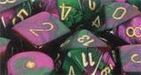 Chessex Dice: Gemini 3: 12mm D6 Green Purple Gold/Black (36)