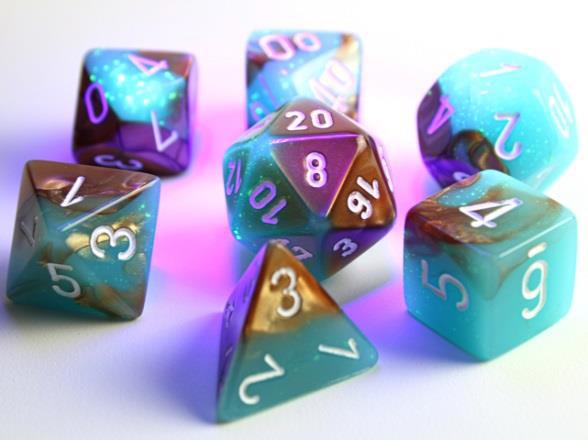 Chessex Dice: Lab Dice 3 Gemini: Poly Luminary Copper/Turquoise/White (7)