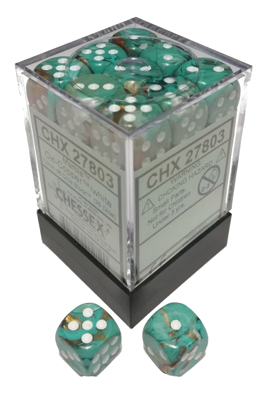 Chessex Dice: Menagerie 10 12mm D6 Marble Green/Dark Green (36)