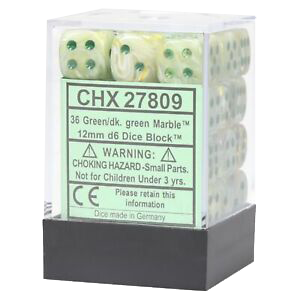 Chessex Dice: 12mm D6 Marble Green/Dark Green (36)