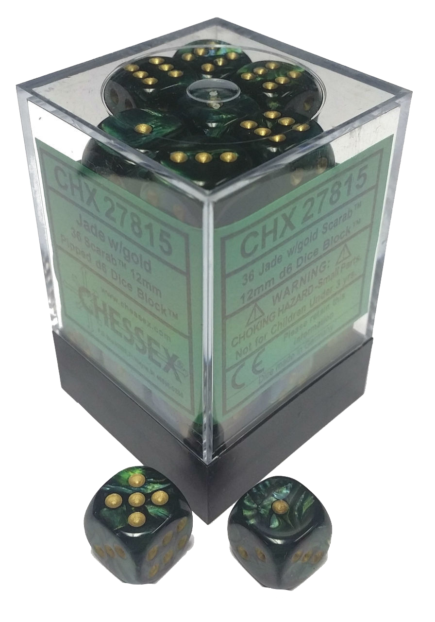 Chessex Dice: Scarab 12mm D6 Jade/Gold/Black (36)