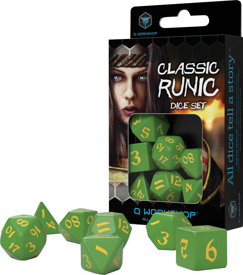 Classic Runic Dice Set Green & Yellow (7)