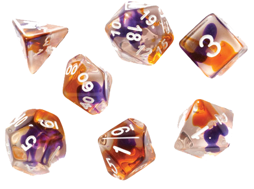 Sirius Dice RPG Set (7): Purple Orange Clear