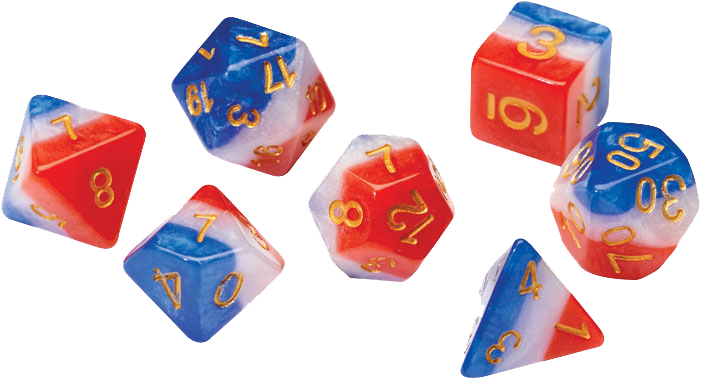 Sirius Dice RPG Set (7): Red White and Blue Semi-Transparent Resin