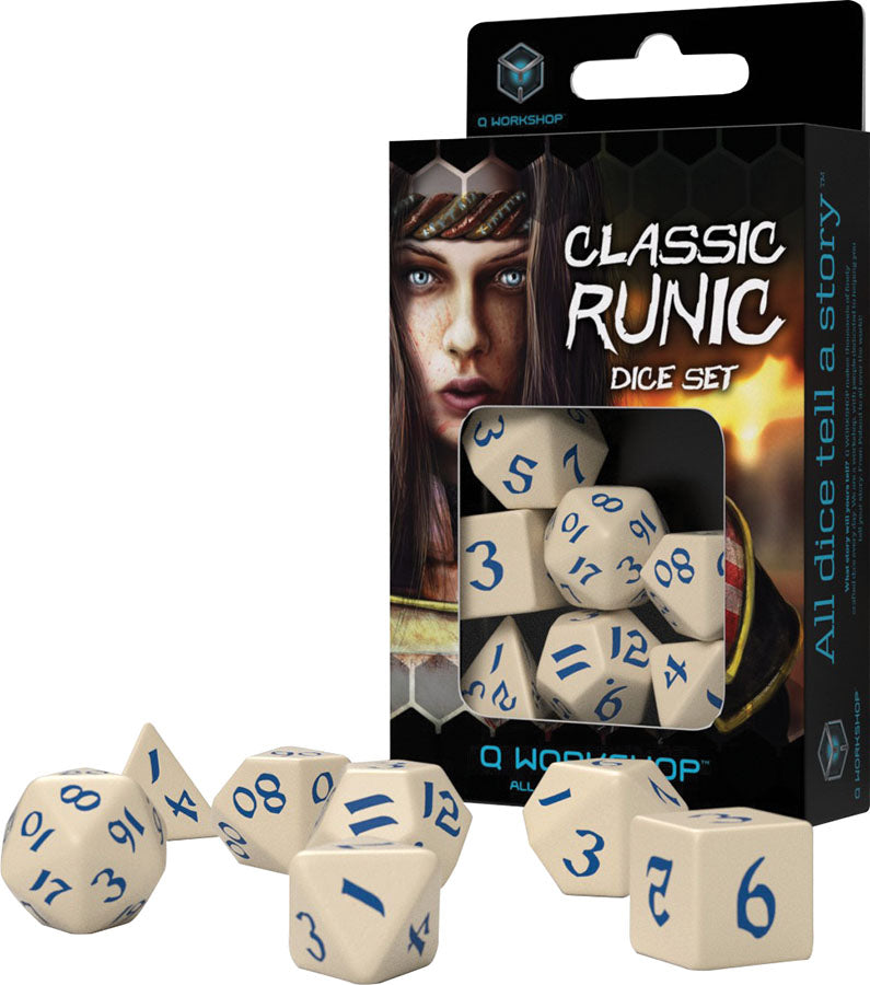Classic Runic Dice Set Beige & Blue (7)