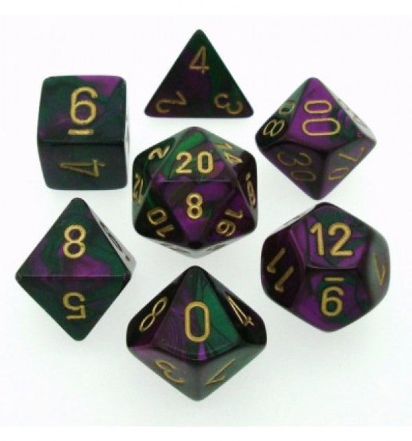 Chessex Dice: Gemini 3: Poly Green Purple/Gold (7)