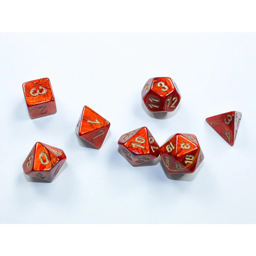Chessex Dice: Scarab: Mini-Polyhedral Scarlet/Gold 7-Die Set