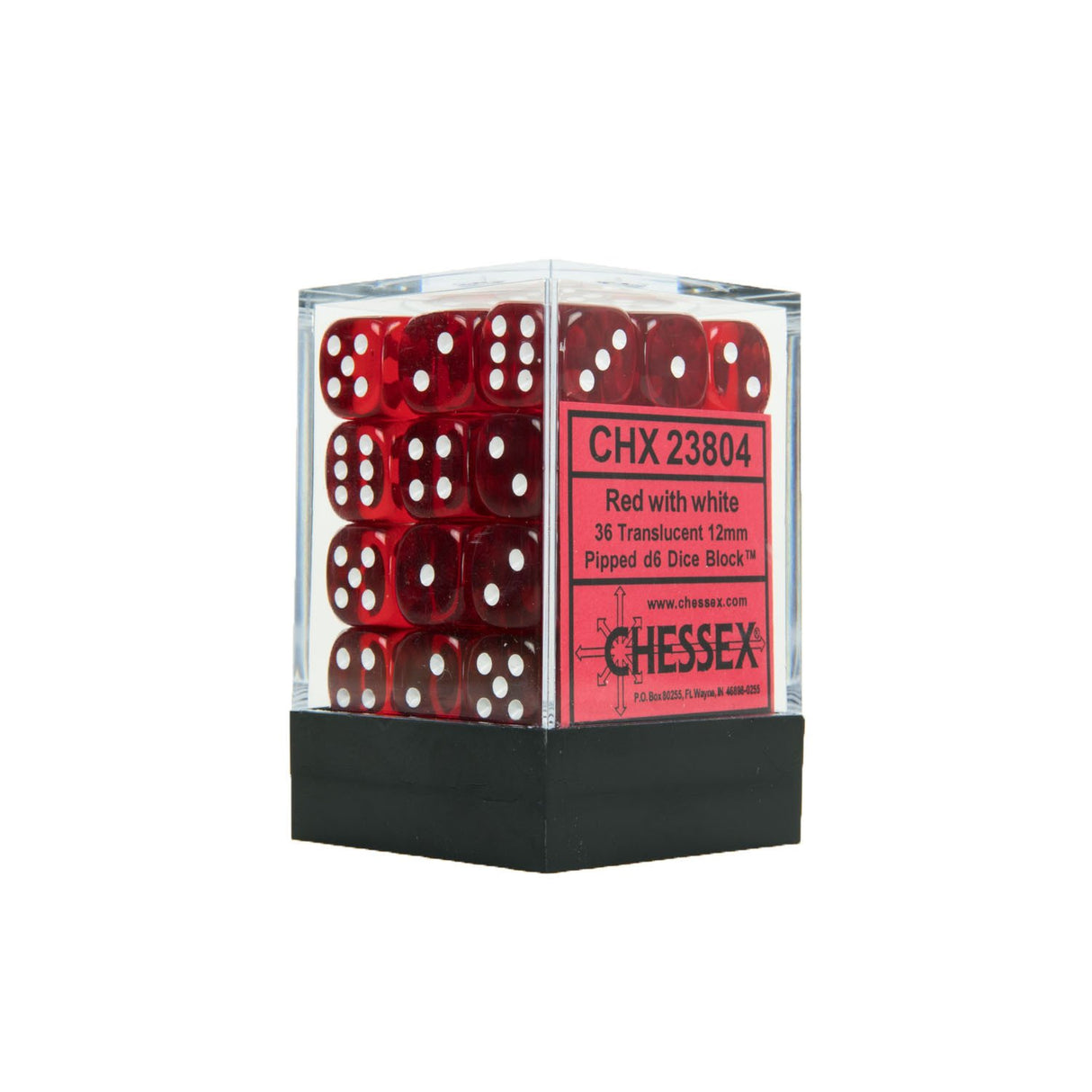 Chessex Dice: Translucent: 12mm D6 Red/White (36)