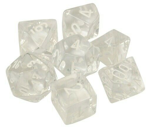 Chessex Dice: Translucent: Poly Clear/White Revised 7-Die set