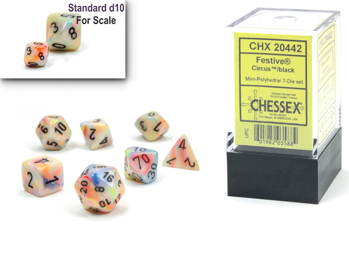 Chessex Dice: Festive: Mini-Polyhedral Circus/black 7-Die set