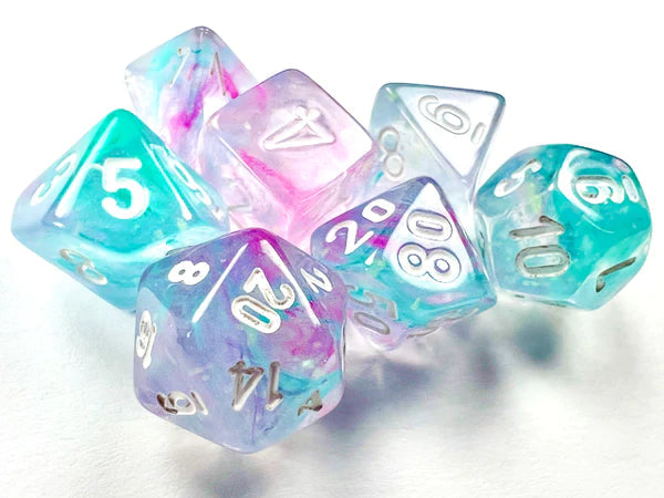 Chessex Dice: Nebula: Mini-Polyhedral Wisteria/White 7-Die Set