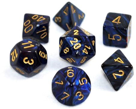 Chessex Dice: Scarab: Poly Royal Blue/Gold (7)