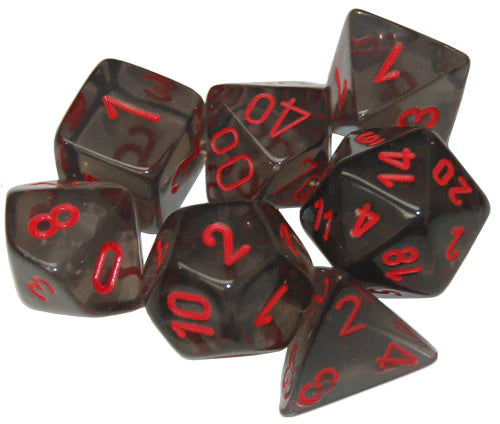 Chessex Dice: Translucent: Poly Smoke/Red Revised 7-Die set