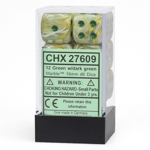Chessex Dice: 16mm D6 Marble Green/Dark Green (12)