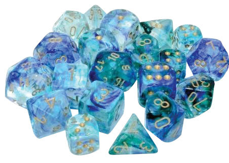 Chessex Dice: Nebula: 12mm d6 Oceanic/gold Luminary Dice Block (36 dice)
