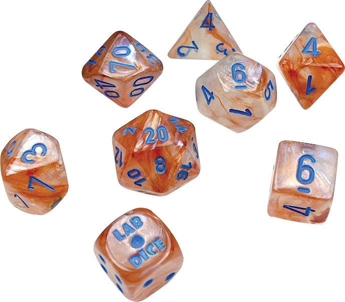 Chessex Dice: Lab Dice 5 Borealis: Poly Rose Gold/light blue Luminary (7)