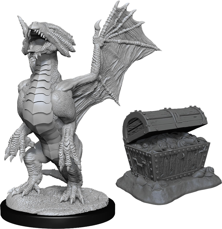 Dungeons & Dragons Nolzur's Marvelous Unpainted Miniatures: W13 Bronze Dragon Wyrmling & Pile of Sea found Treasure