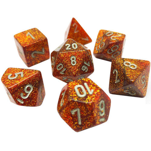 Chessex Dice: Glitter: Mini-Polyhedral Gold/silver 7-Die Set