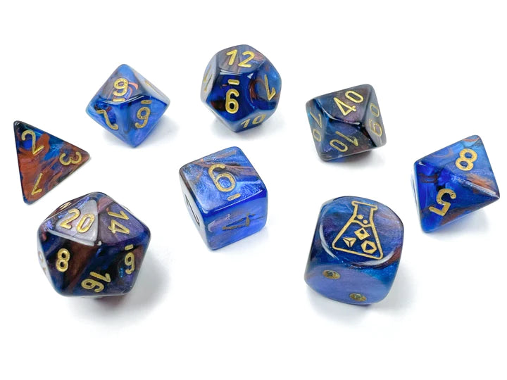 Chessex Dice: Lab Dice 6 Lustrous: Poly Azurite/gold 7-Die Set