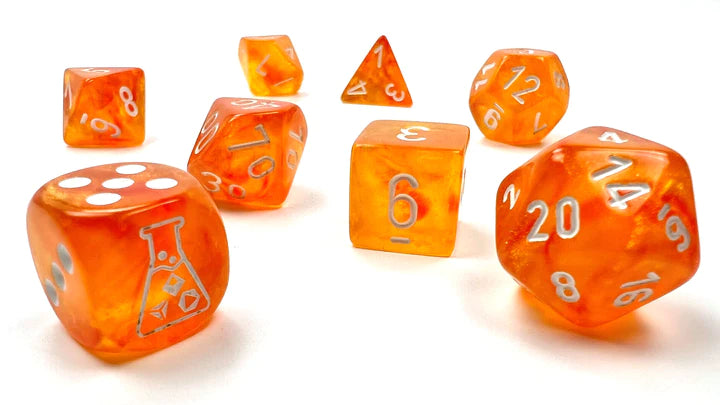 Chessex Dice: Lab Dice 6 Borealis: Poly Blood Orange/white Luminary 7-Die Set
