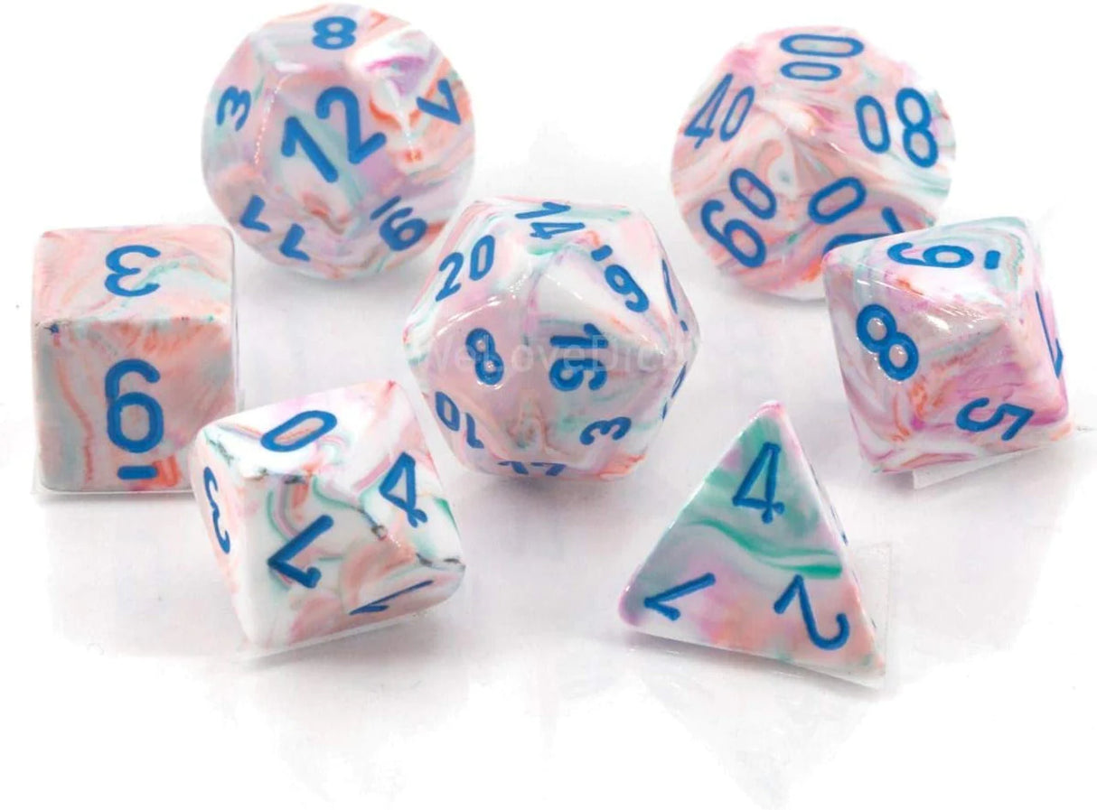 Chessex Dice: Festive: Mini-Polyhedral Pop-Art/Blue 7-Die Set