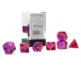 Chessex Dice: Gemini: Poly Translucent Red-Violet/gold 7-Die Set