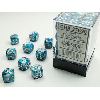 Chessex Dice: Lustrous 12mm D6 Slate/White (36)