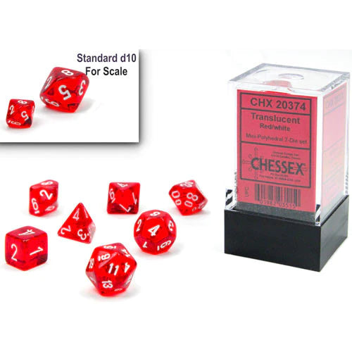 Chessex Dice: Translucent: Mini-Polyhedral Red/white 7-Die Set