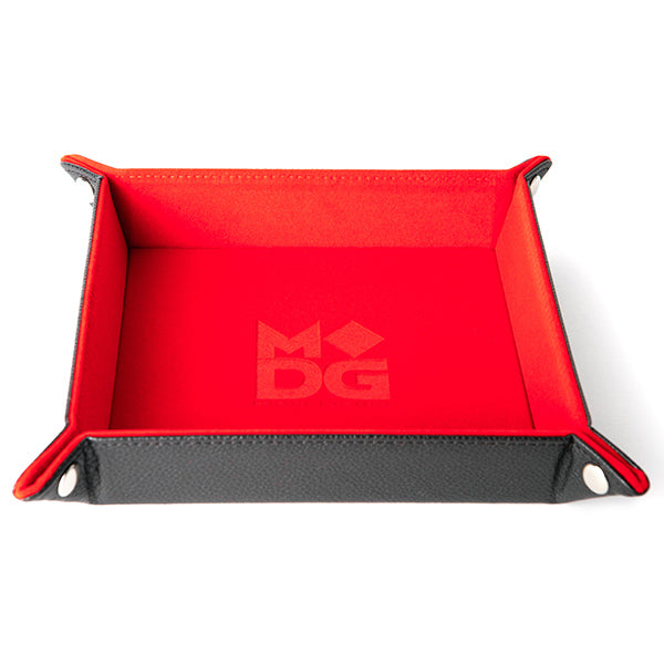 Dice Tray: Velvet Folding Tray w/ Leather Backing 10" x 10" Red