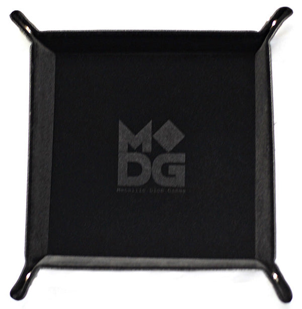 Dice Tray: Velvet Folding Tray w/ Leather Backing 10" x 10" Black