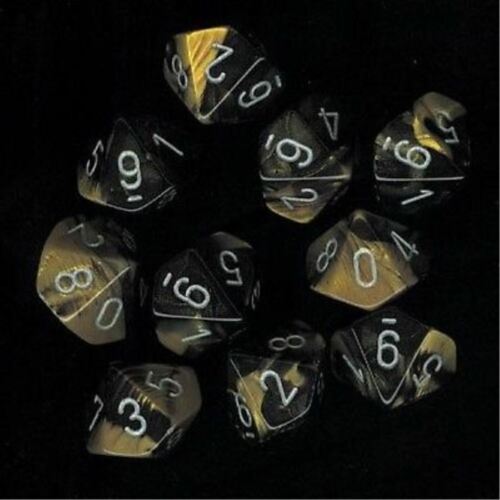 Chessex Dice: Gemini 6: Poly D10 Black Gold/Silver (10)