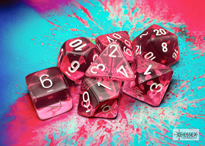 Chessex Dice: Translucent: Poly Pink/White Revised 7-Die set