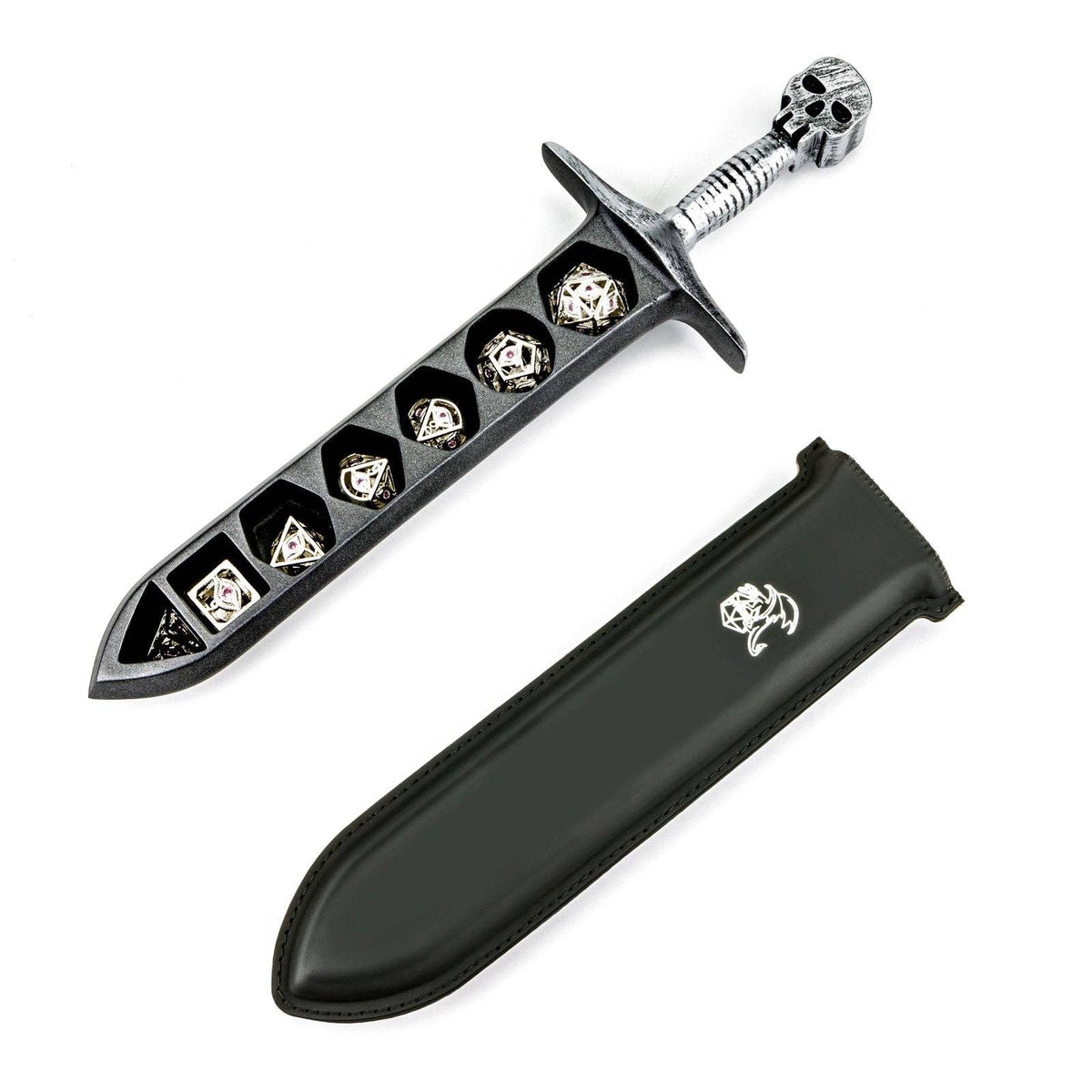 Hymgho Premium Dice - Grim Dagger Dice Case with sheath cover - Silver