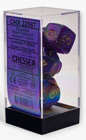 Chessex: Borealis: Mega-hedral Royal Purple/gold Luminary 7-Die Set