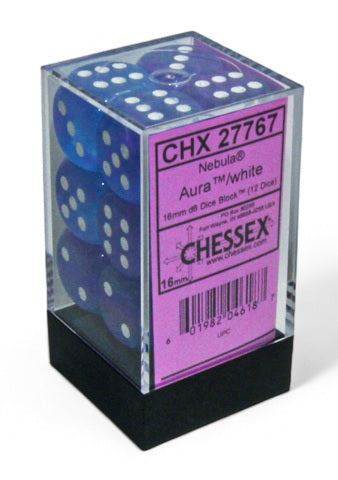 Chessex: Nebula: 16mm d6 Aura/white Luminary Dice Block (12 dice)