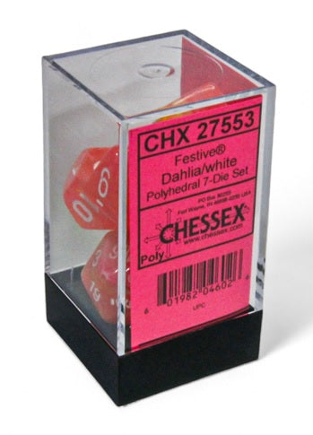 Chessex: Festive: Polyhedral Dahlia/white Luminary 7-Die Set