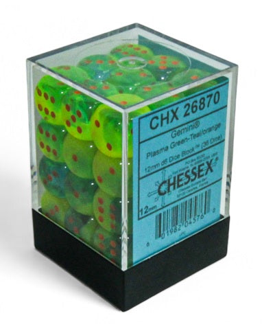 Chessex: Gemini: 12mm d6 Plasma Green-Teal/orange Luminary Dice